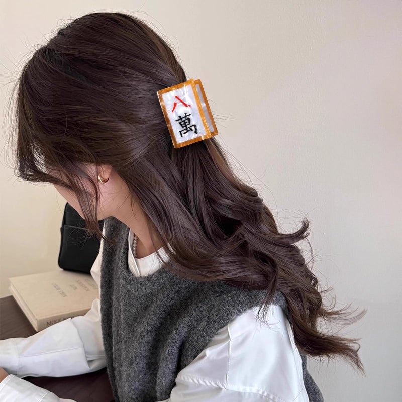 melyde Mahjong Shape Claw Clip 2.7 Inch Medium Hair Jaw Clip Women Girls Strong Hold Acetate Hair Accessories for Thick Thin Hair, Eight Wan - Image 3